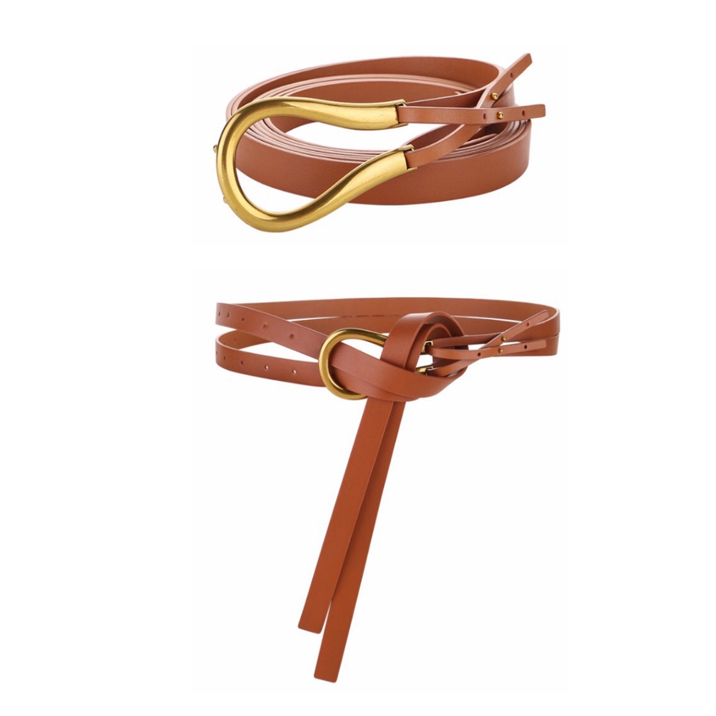 Chic Double Strap Leather Belt for Women | Gold Horseshoe Buckle