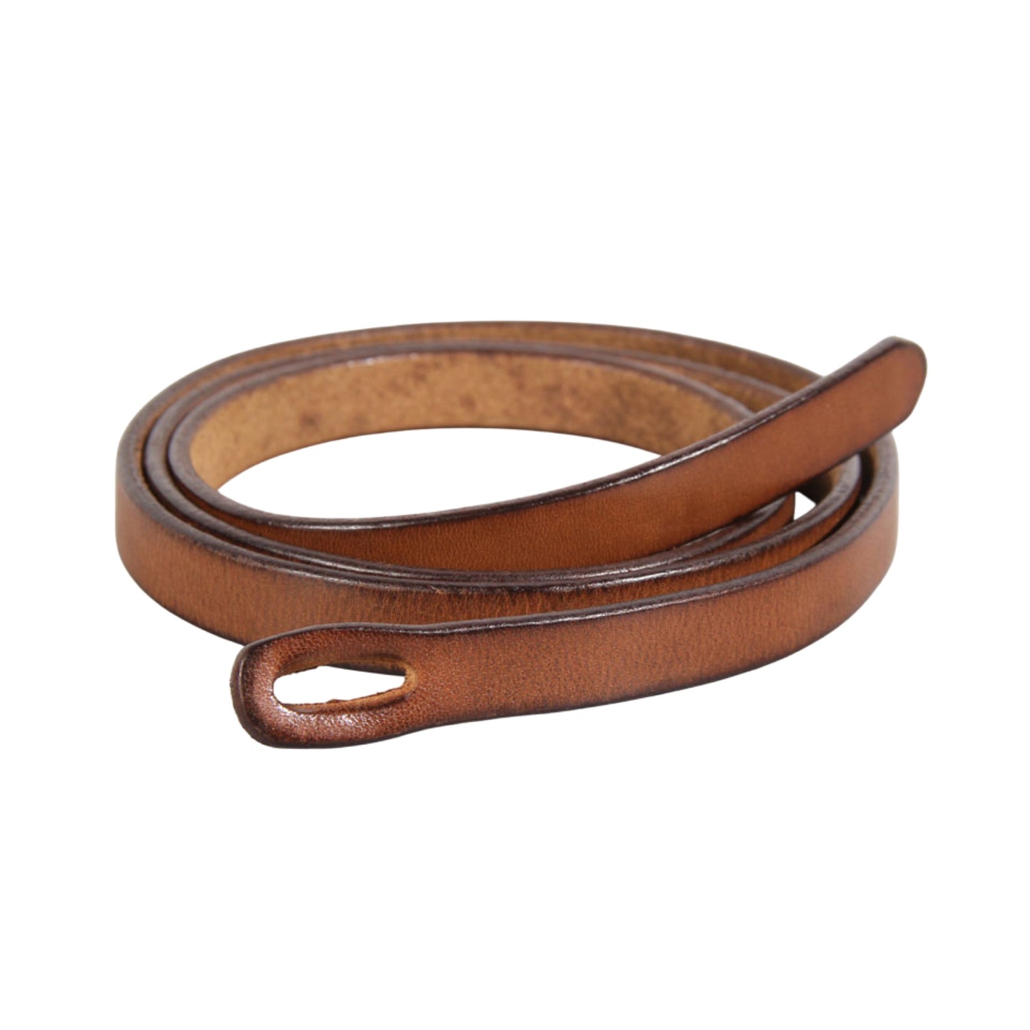 Brown leather belt with a clasp on a white background