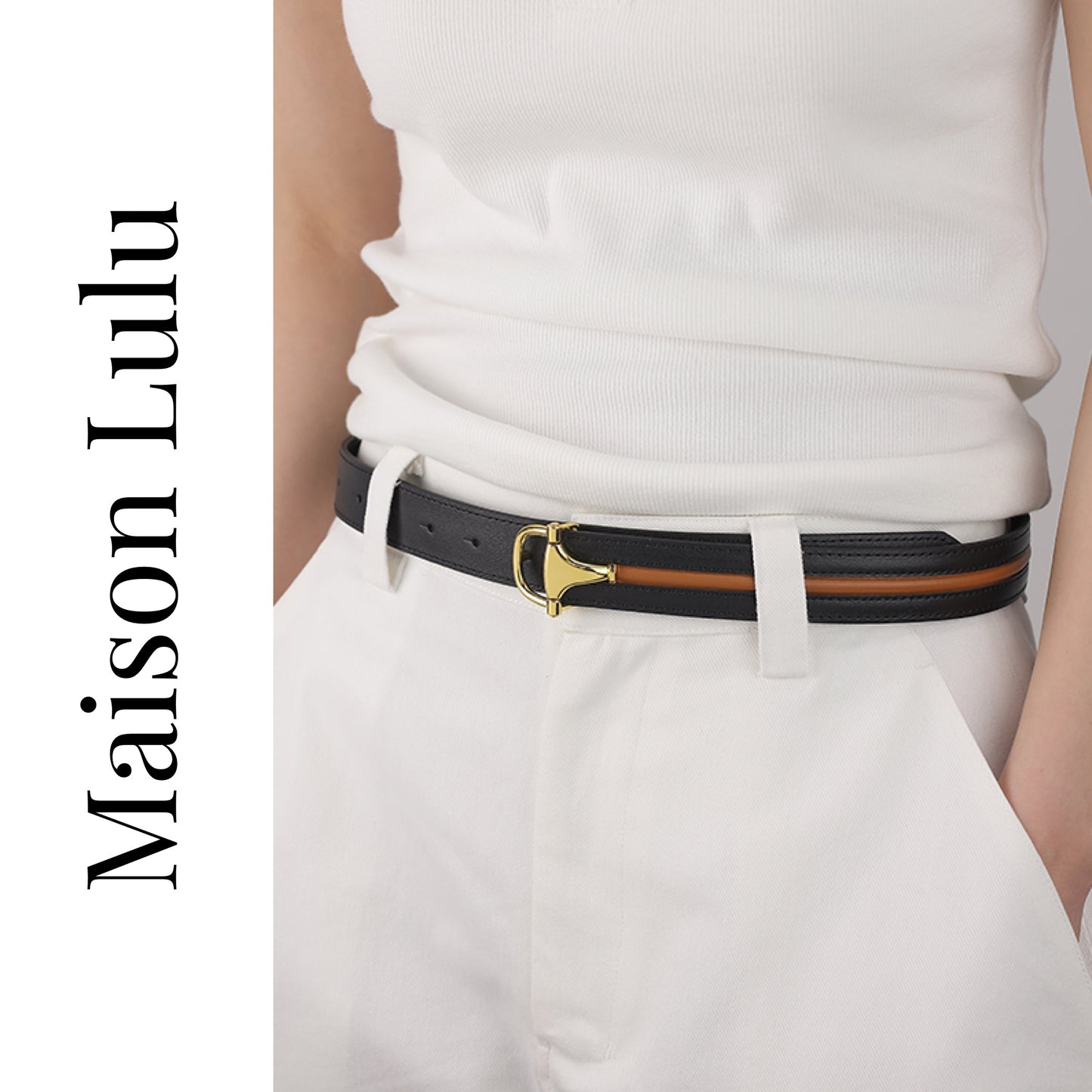 Vintage French Minimalist Leather Belt for Women | Full-Grain Cowhide | Maison Lulu