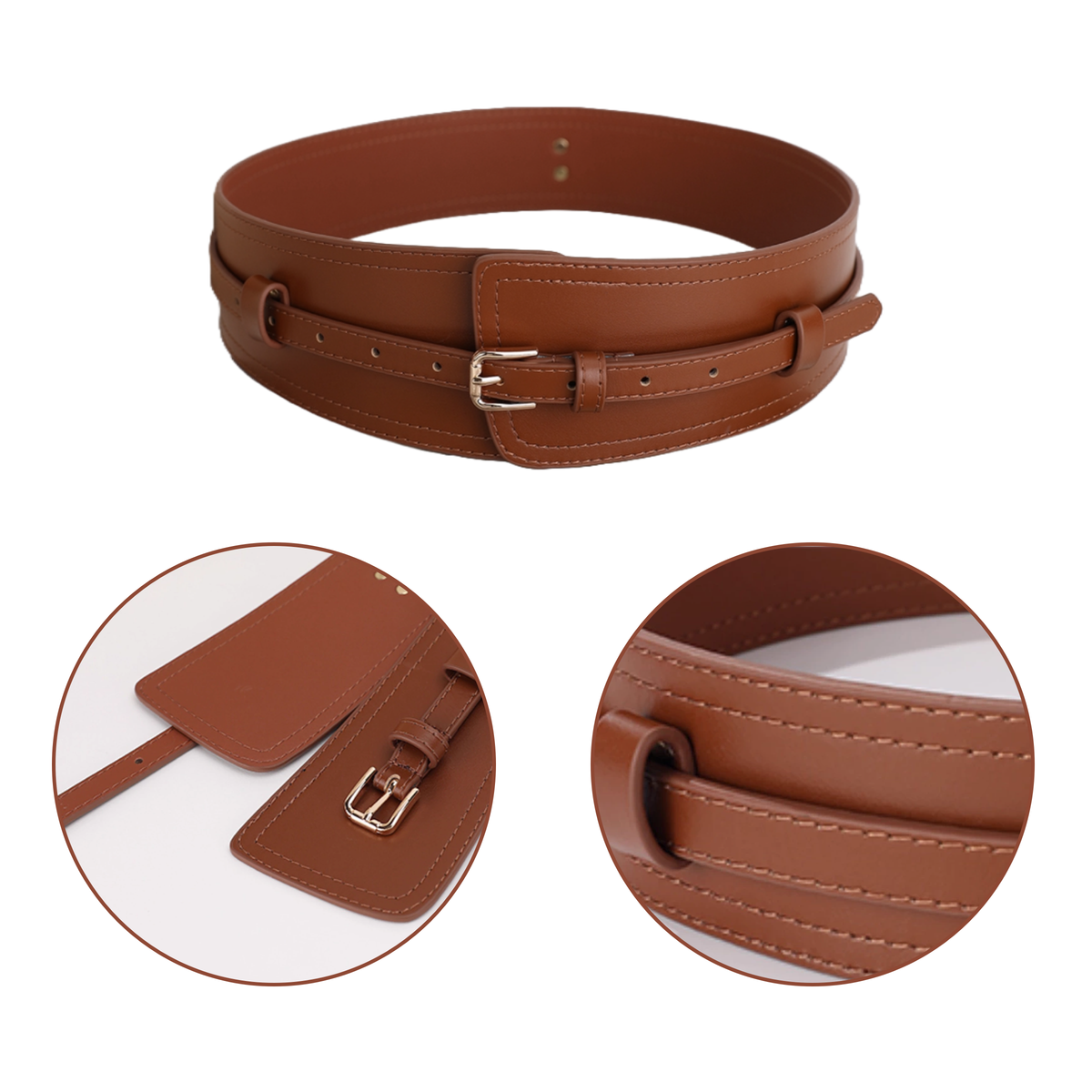 5913 Wide Waist Belt For Women Leather 2 In 1 Tunics, Vintage Full Micro Traders 2pcs Vintage Ladies Stretch Waist Belt Cinch  main image 2