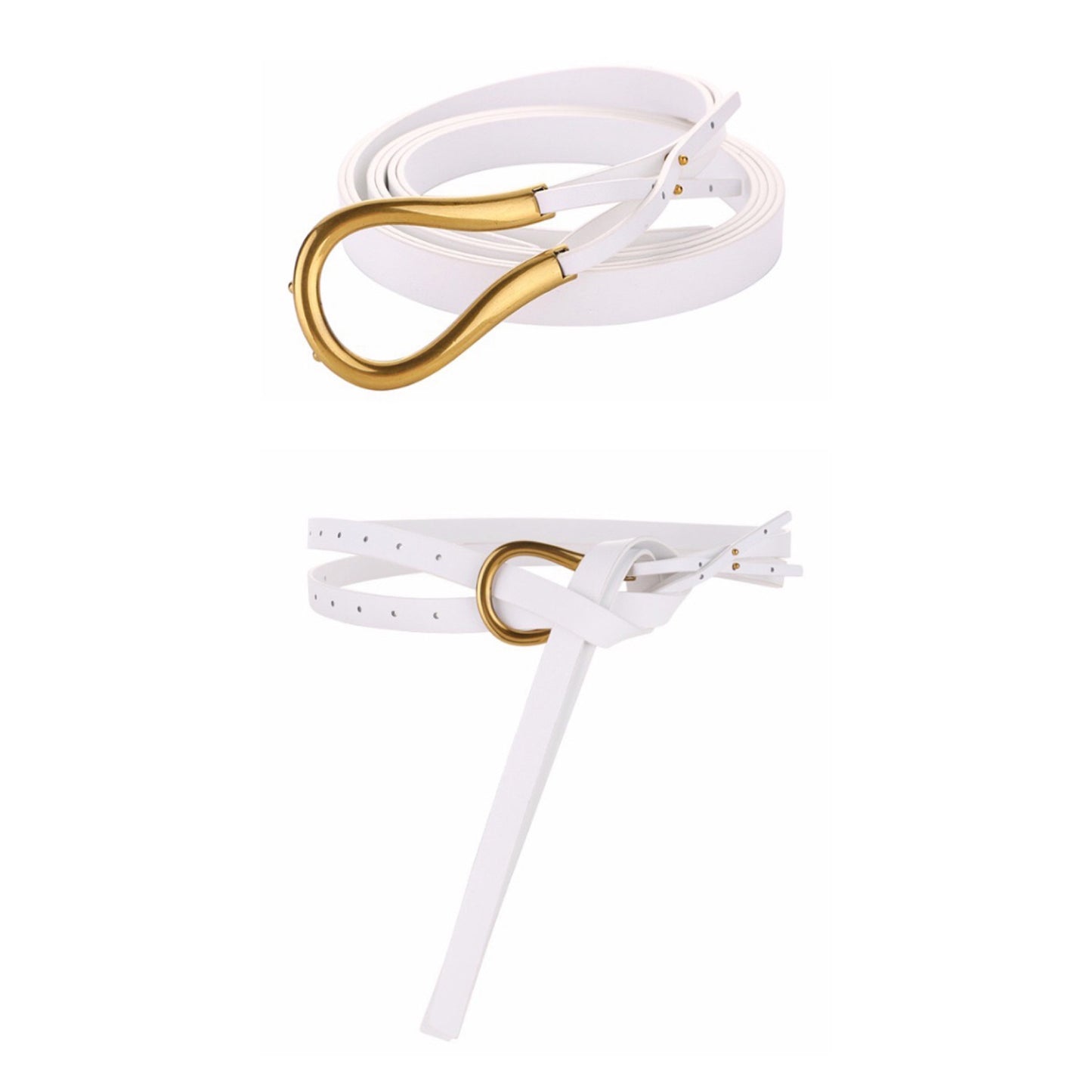 White belt with a gold buckle on a white background