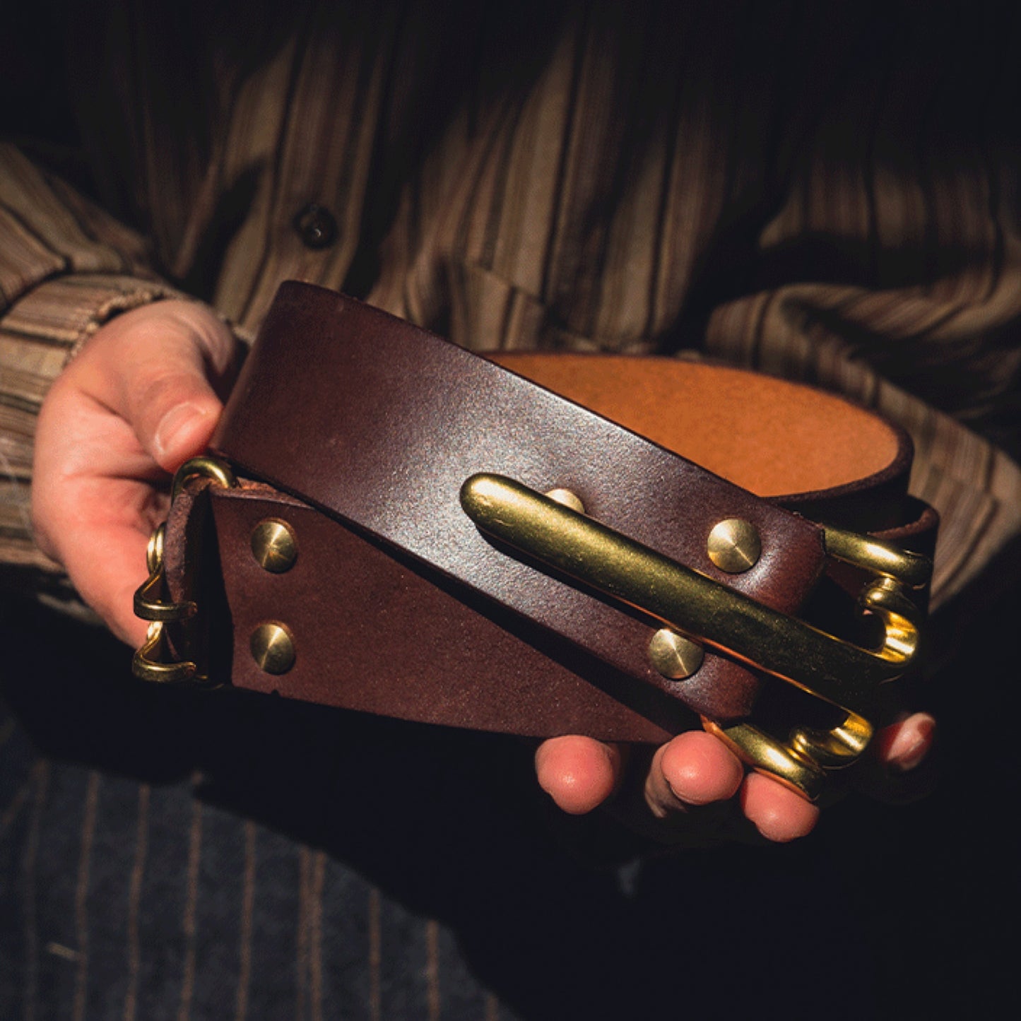 Handmade Littleton Cavalry Leather Belt for Men | American Vintage Brass Buckle
