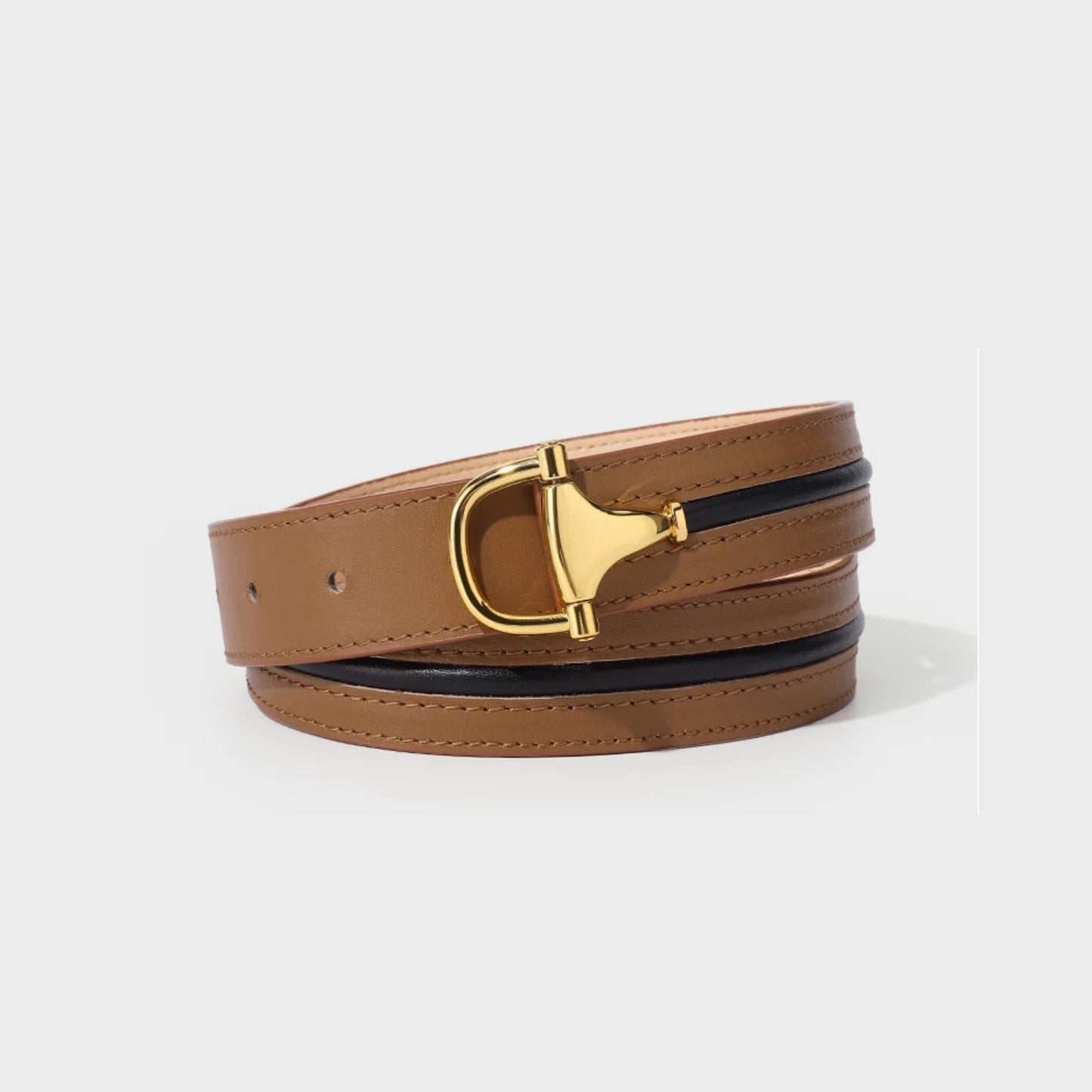 Vintage French Minimalist Leather Belt for Women | Full-Grain Cowhide | Maison Lulu