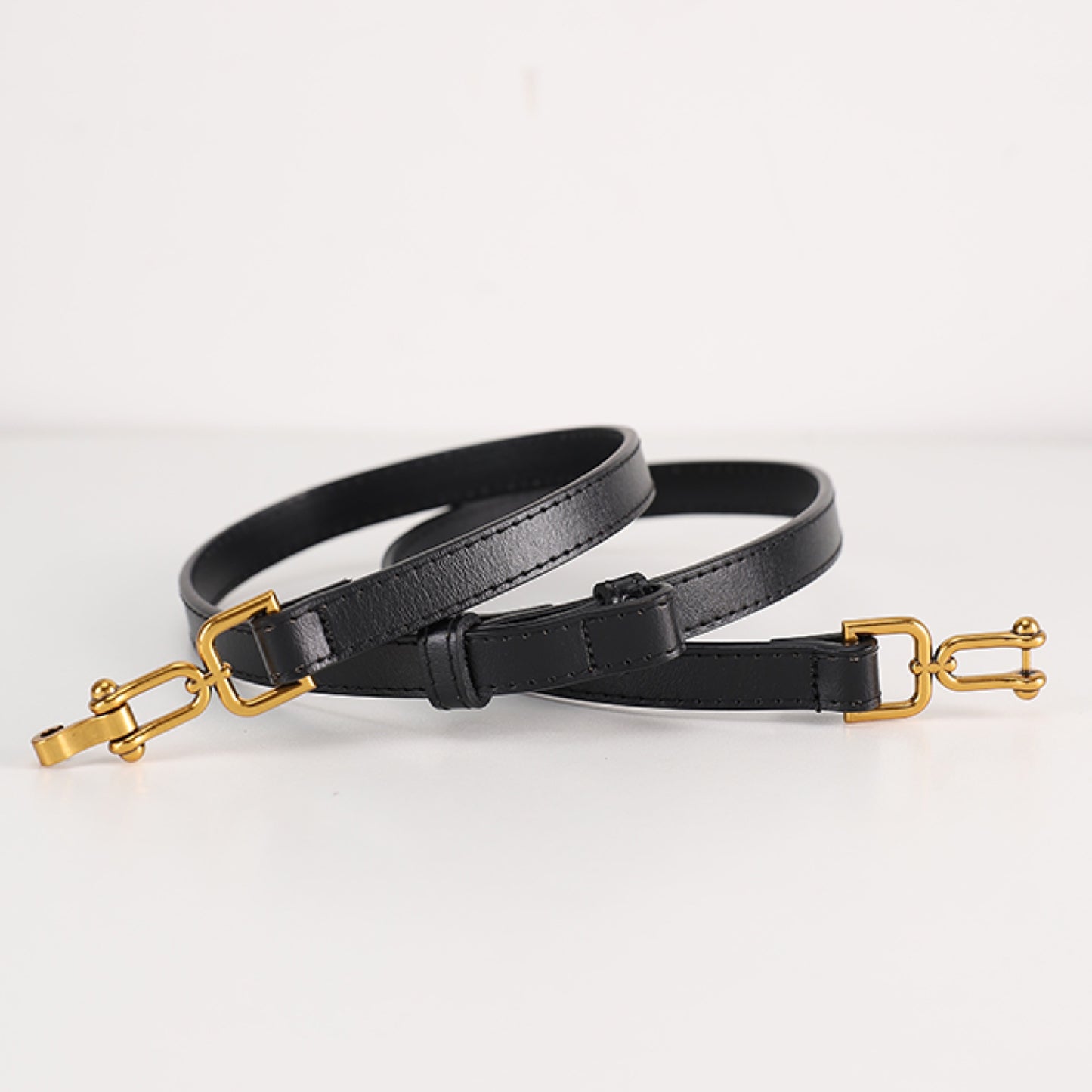 French Vintage Leather Belt for Women | Adjustable Gold Buckle Waist Belt