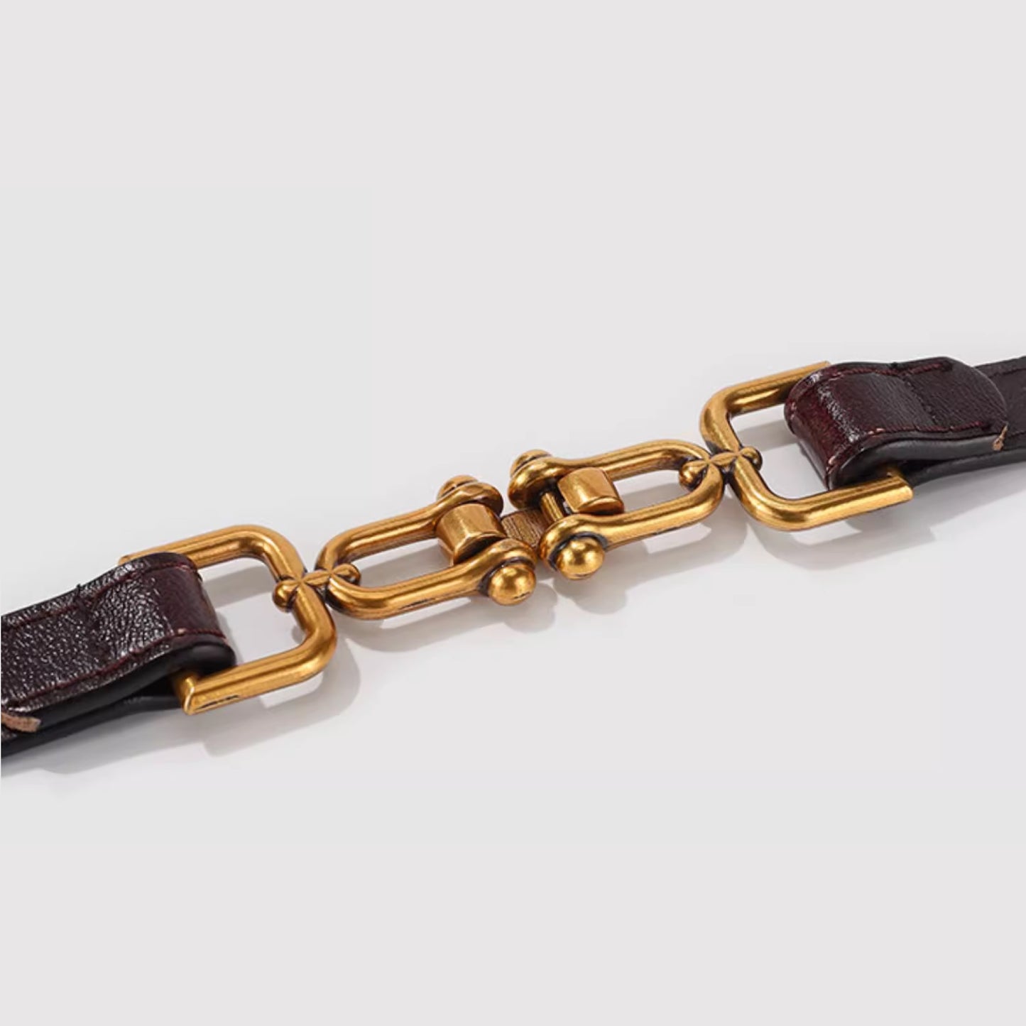 French Vintage Leather Belt for Women | Adjustable Gold Buckle Waist Belt