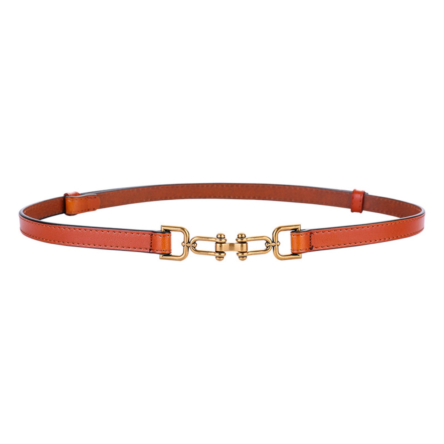 French Vintage Leather Belt for Women | Adjustable Gold Buckle Waist Belt